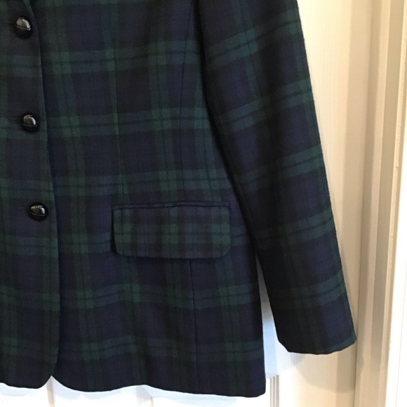Vintage Talbots Classic Wool Blazer, blue & green plaid Size 10 petite - Picture 3 of 11